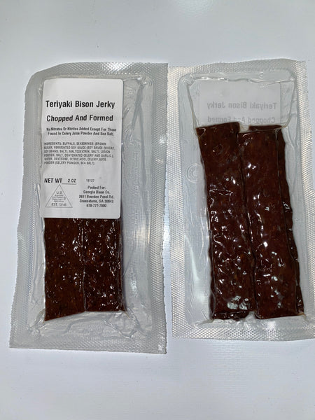 Teriyaki Bison Jerky - 2 ounce package - front and back